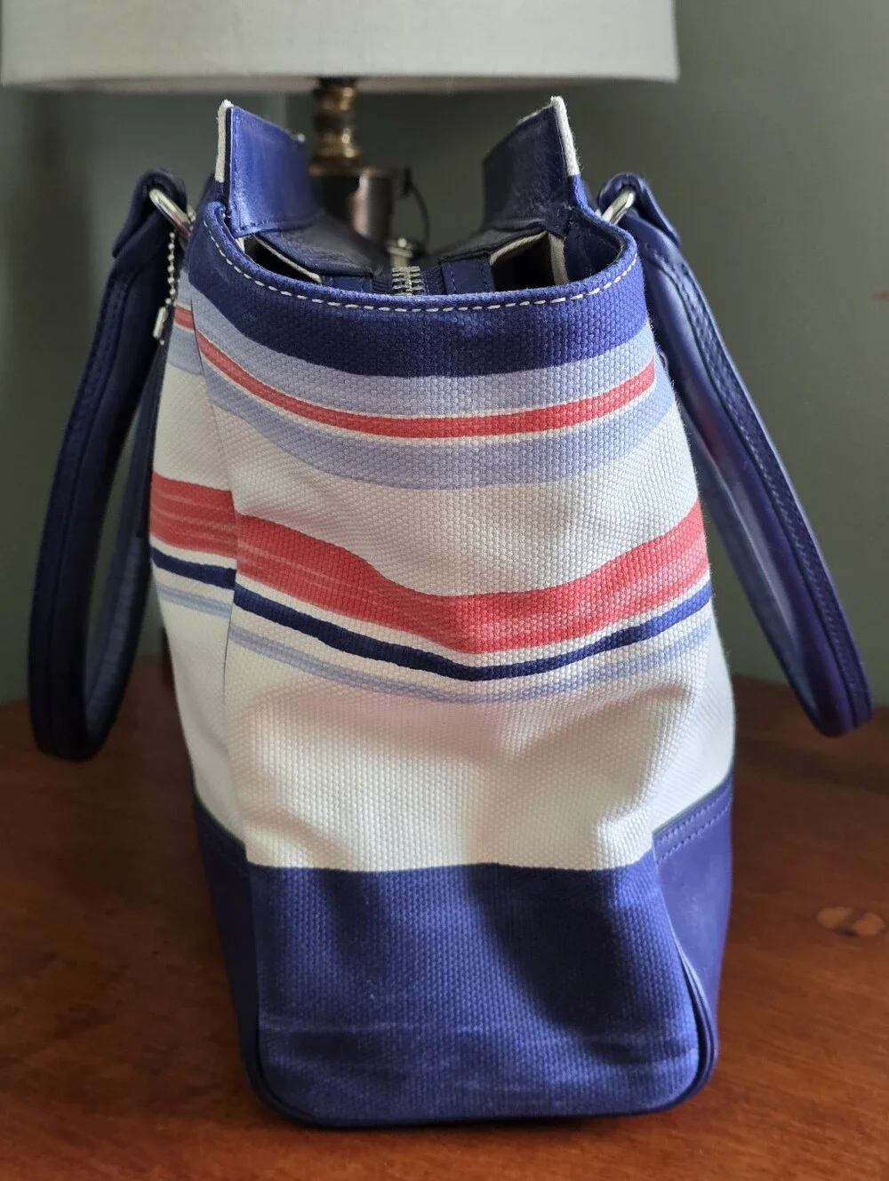 Coach Candace 22397 Legacy Stripe Canvas Leather Carryall Tote Bag Y2K